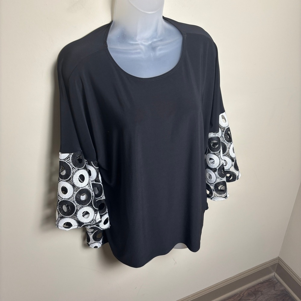 Joseph Ribkoff Wide Sleeve Bold Geometric Circle Lace Eyelet Blouse Top Womens 6 - Picture 4 of 8